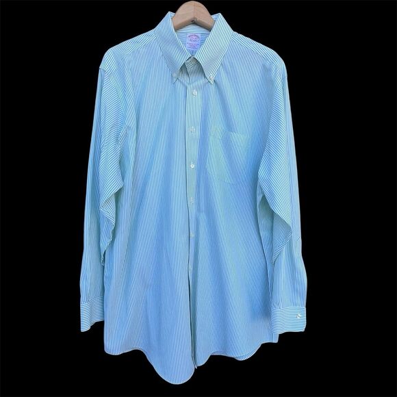 Brooks Brothers Green Stripe Button Down Dress Shirt Size 17 1/2-34 Non-Iron - Picture 3 of 4